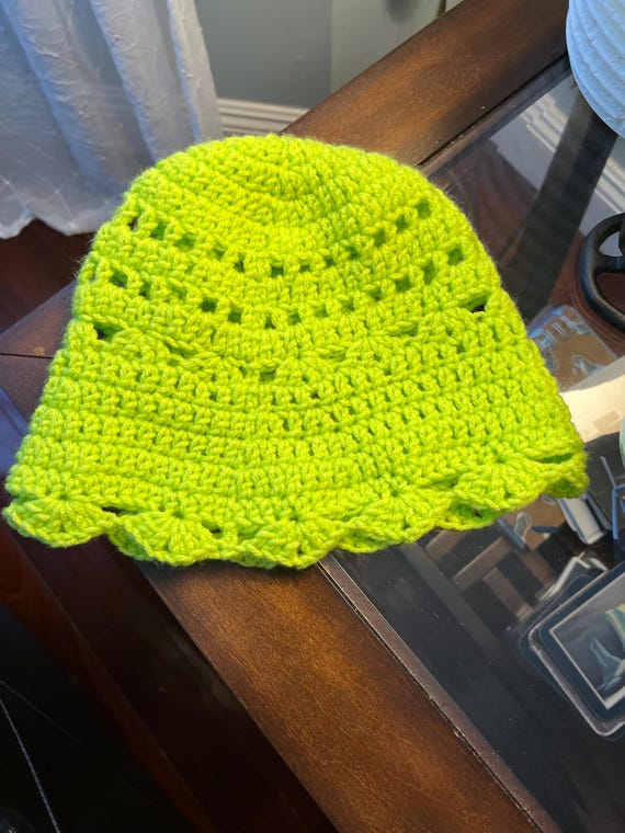 Neon Green Crochet Bucket Hat - Unisex Beach Hat - Etsy