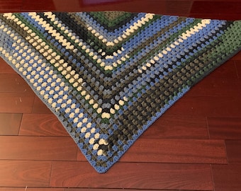 Blue green triangle crochet scarf shawl, blue green scarf, triangle scarf, valentine scarf, evening scarf, crochet triangle shawl