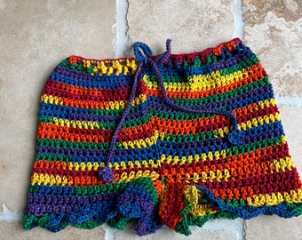 Rainbow crochet shorts,handmade rainbow shorts, crochet shorts, summer shorts, beachwear shorts , Rainbow shorts,fashion shorts