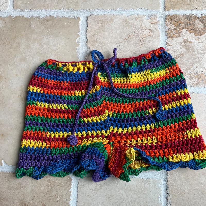 Boho Rainbow Crochet Shorts (XS/S)