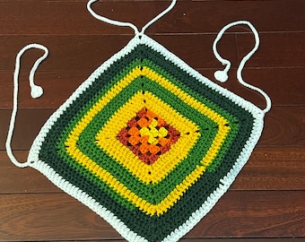 Top halter de crochet hecho a mano: Ropa de playa bohemia de verano CoverLynx Verde Amarillo Granate