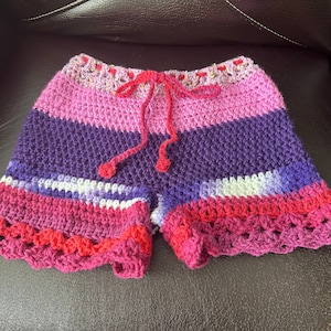Purple pink adult crochet shorts, purple  shorts, crochet shorts, summer shorts, beachwear shorts , multicolor shorts