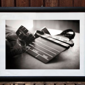 Film slate, old movie object photography cinema decor vintage black and white printable digital download