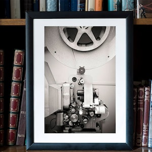 Movie gift wall art. Vintage projector photography printable poster cinema decor digital download