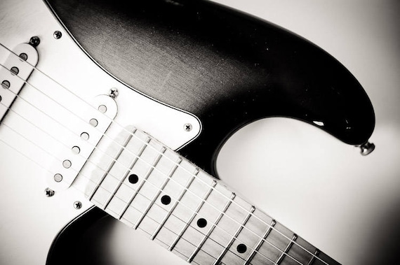 Chitarra Elettrica Foto Wall Art Accordi Corpo Bianco E Nero Etsy