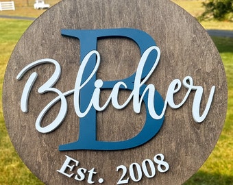 Personalized Family Name Round Wood Sign, Established Year, Last Name Sign, Housewarming Gift,  Personalized Family Wood Sign, Wedding Gift,
