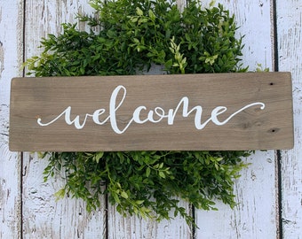 Welcome Front Door Sign, Rustic Front Porch Decor, Entryway Sign, Wood Door Hanger, Housewarming Gift, Front Porch Sign