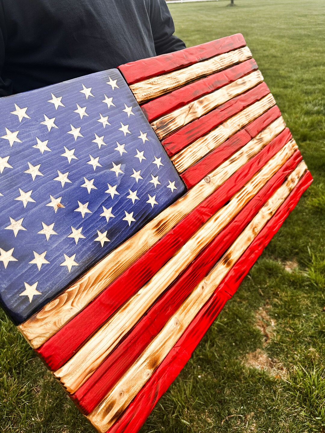 Rustic American Wood Flag, Military Gift, Painted Charred Distressed ...