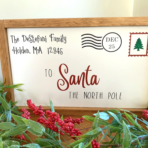 Personalized Santa Letter Sign Family Name Christmas Decor, Holiday Sign, Christmas Wall Decor, Farmhouse Style Sign