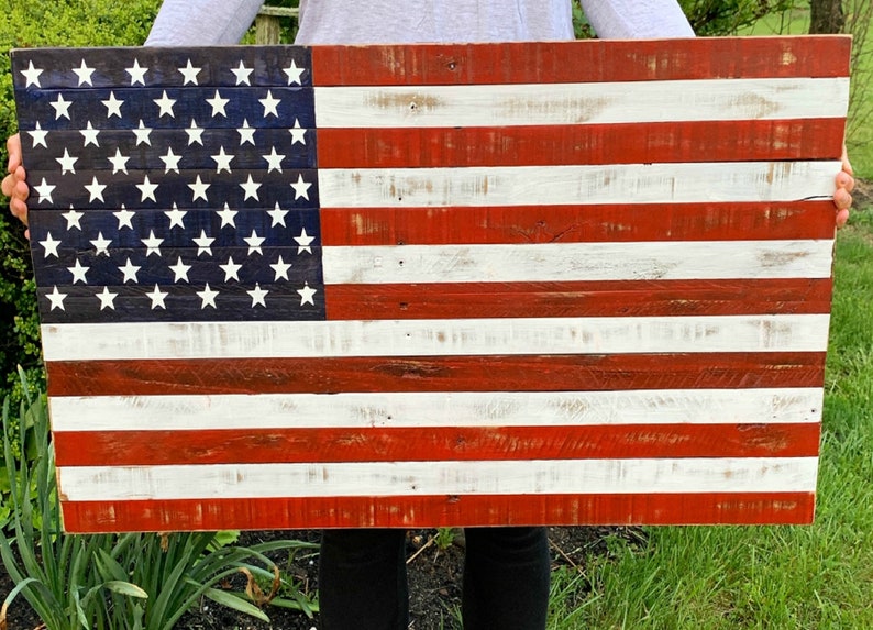 American Flag Wood Art Front Porch Decor Rustic Wood Flag Etsy