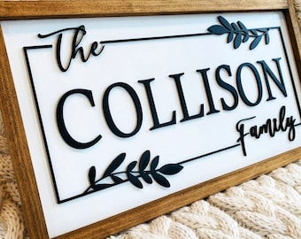 Personalized Family Name 3D Wood Sign, Customize Name Sign for Wedding or Bridal Shower Gift, Closing Gift, Framed Wood Sign