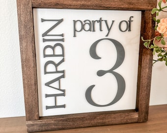 Party of 3 Sign, Family Name Sign, 3D Number Sign, Last Name Sign, Custom Family Name Sign, Party of 4,5,6 Sign, Personalized Family Sign