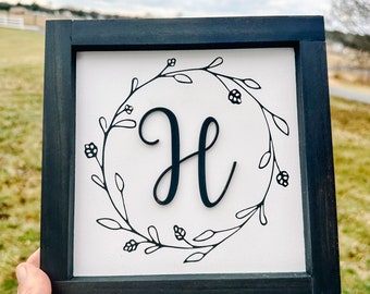 Monogram Family Sign for Gallery Wall, Framed Initial Sign, Wedding Gift, Housewarming Gift, Family Initial 3D Sign, Personalized Sign