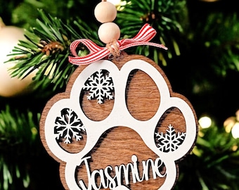 Personalized Dog Paw Ornament, Dog Lover Gift, Custom Pet Ornament, Christmas Pet Ornament,