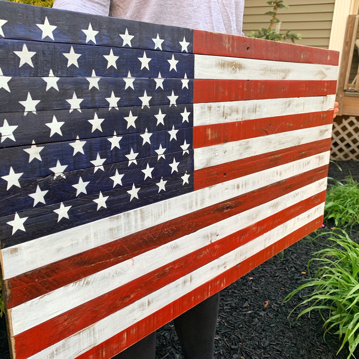 American Flag Wood Art Front Porch Decor Rustic Wood Flag Etsy