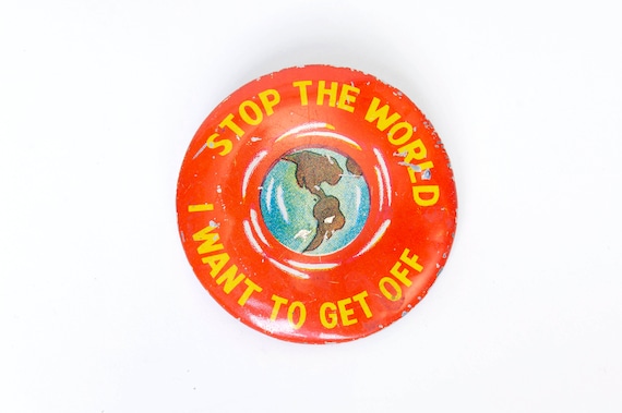 Vintage pin - "stop the world" - image 1