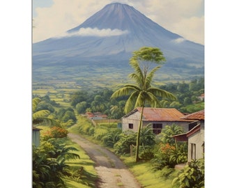 América Central Volcán San Cristóbal Nicaragua Paisaje de campo / Granja Pintura de lienzo al óleo / Pared calmante Arte impresionista latino