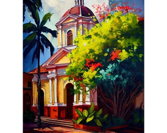 Printed Poster of Vintage Masaya, Nicaragua Wall Art Painting Calming Wall Naive Latin America Artwork