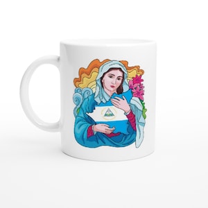 Caneca de cerâmica branca 11oz, caneca de cerâmica da virgem maria da nicaraguense, lembrança de arte artesanal, taza branca de inmaculada, concepção de maria, patrona da nicarágua