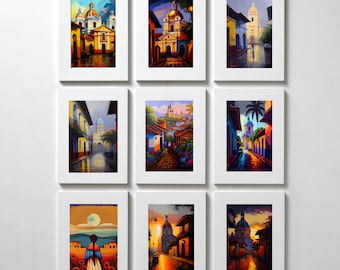 Granada Nicaragua Wall Art Decor Latin Flair Set of 9 Printable Digital Art Poster Canvas Download Calming Central America Vibe Design