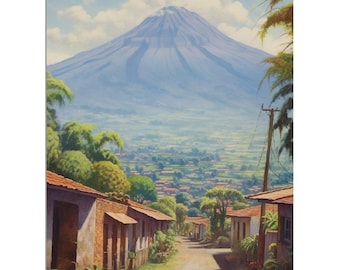 Countryside Landscape Central America San Cristobal Volcano Nicaragua | Farmhouse Oil Canva Painting Calming Wall Latin Impressionist Art