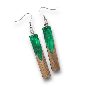 Acrylic and Walnut Wood Earrings Green Pearl