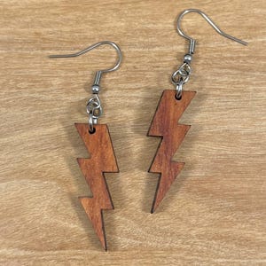 Koa Wood Lightning Bolt Earrings