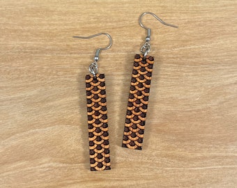 Engraved Koa Fish Scale Earrings (short)