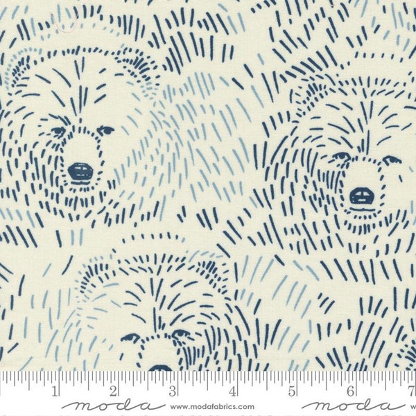 Moda - Aneela Hoey - Marigold - Bears in Stone - Bear Fabric, Blue Bears, Tone on Tone, Blue and Cream, Low Volume