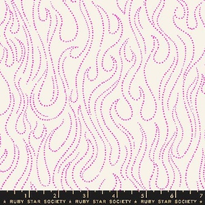 May include: Cream-colored fabric with a repeating pattern of magenta dotted lines that resemble flames or flowing shapes. The bottom of the fabric has a ruler with the text "RUBY STAR SOCIETY".