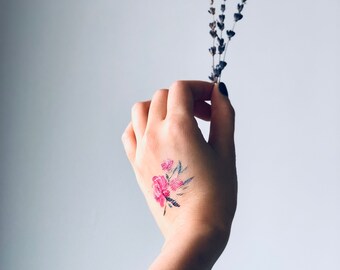Tattly 2" Watercolor Rose Temporary Tattoo - Single Floral Temp Tattoo