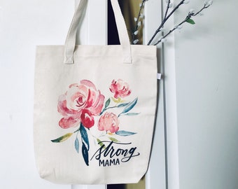 Watercolor Strong Mama Rose - Cotton Tote Bag