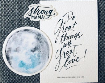 Watercolor Moon - "Strong Mama" Blue Moon Vinyl Decal Sticker Pack of 2