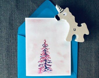 Pink & Purple Watercolor Christmas Tree Holiday Card - Unique Holiday Card