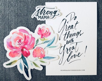 Watercolor Floral - "Strong Mama" Rose Vinyl Decal Sticker Pack of 2