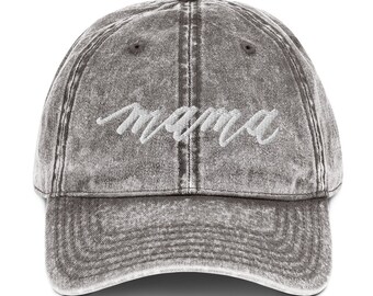 Embroidered "Mama" Calligraphy Word - Vintage Cotton Twill Cap