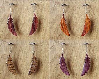 Earrings - Feathers - wooden jewelry