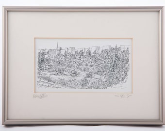 Jerusalem Skyline Sketch Print, Mount Zion, Tower of David