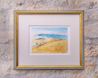 Landscape, Holy land, Watercolor, Tzfat, Lake Kinneret, Sea of Galilee, Northern Israel, Judaica, Jewish Art, Israel, Souvenir