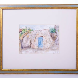 Paisaje, Tierra Santa, Acuarela, postal, Zefat, Safed, Tzfat, Norte de Israel, Judaica, Arte Judío, Israel, Recuerdo