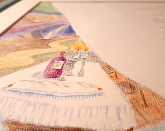 Psalms, King David, Shabbos, Shabbat, Watercolor pencil, Holy Land, Holy Temple, Tehilim, Kidush,