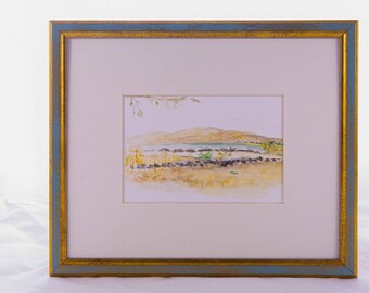 Lake Kinneret Watercolor Landscape Print, Holy Land Art