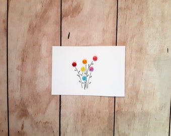 Greeting card, flower, flowers, recycled art, button art, minimalist art, handmade, present, gift, folded greeting card, compact, original