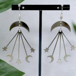 Moon and Star Earrings, Celestial Jewelry For Women, Silver Bohemian Accessories, Best Friend Birthday Gift, Statement Earrings For Her