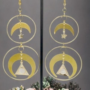Geometric Earrings, Gold Celestial Earrings, Bohemian Womens Jewelry, Celestial Accessories, Sister Birthday Gift, Unique Witchy Gifts