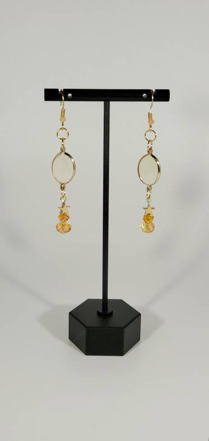 SisteBr irthday Gifts Hematite Star Earrings Gold Dangle Earrings For Women Celestial Jewelry Sister Small Gifts Bohemian Jewelry