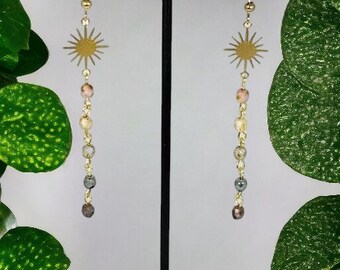 Gold Sun Womens Jewelry, Rainbow Dangle Earrings, Minimalist Jewelry, Bohemian Birthday Gifts, Celestial Accessories, Sister Graduation Gift
