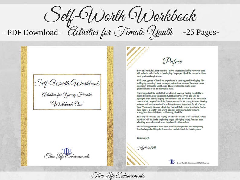 Self-Worth Workbook for Female Youth, Mental Health Aid, Digital Printable image 1