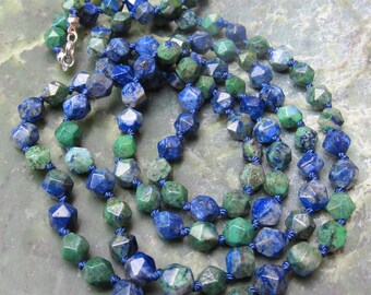 Faceted Chrysocolla Wrap Necklace - Natural Chrysocolla & Silk Thread - Hand Knotted by Cate