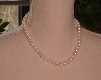 Pearl Necklace - Natural Cultured Oyster Pearls & Silk Thread - Hand Knotted by Cate